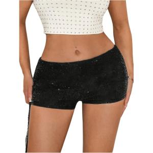 imageSHENHE Womens Sequin Mini Shorts Sparkly Low Rise Bodycon Y2k Sexy Hot Pants Rave Club Micro ShortsBlack