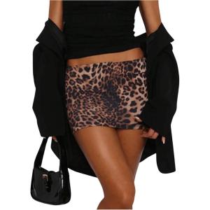 imageSHENHE Womens Sexy Leopard Mini Skirt Y2k Low Rise Bodycon Cheetah Animal Summer Party Micro SkirtLight Brown