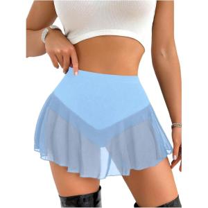 imageSHENHE Womens Sheer Mesh Skater Skort High Waisted Sexy Flowy Mini Skirt Shorts SkortLight Blue