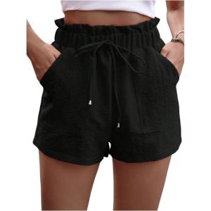 imageSHENHE Womens Straight Leg Paperbag Shorts High Waist Summer Casual Linen ShortsBlack