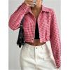 imageSHENHE Womens Cropped Bomber Jacket Houndstooth Button Down Crop Plaid Shacket JacketRed