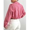 imageSHENHE Womens Cropped Bomber Jacket Houndstooth Button Down Crop Plaid Shacket JacketRed