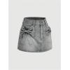 imageSHENHE Womens Denim Mini Skirt Bowknot Straight Jean Skirt Summer Cute Mini SkirtsGrey