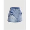 imageSHENHE Womens Denim Mini Skirt Bowknot Straight Jean Skirt Summer Cute Mini SkirtsLight Wash