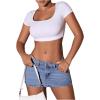 imageSHENHE Womens Denim Mini Skirt Low Rise Button Zip Fly Casual Y2k Mini Jean SkirtBlue