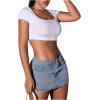 imageSHENHE Womens Denim Mini Skirt Low Rise Button Zip Fly Casual Y2k Mini Jean SkirtBlue