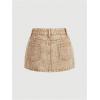 imageSHENHE Womens Denim Mini Skirt Low Rise Button Zip Fly Casual Y2k Mini Jean SkirtKhaki