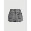 imageSHENHE Womens Denim Mini Skirt Low Rise Button Zip Fly Casual Y2k Mini Jean SkirtLight Grey