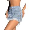 imageSHENHE Womens Distressed Low Rise Star Print Fringe Frayed Hem Y2k Denim Mini SkirtBlue