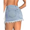 imageSHENHE Womens Distressed Low Rise Star Print Fringe Frayed Hem Y2k Denim Mini SkirtBlue