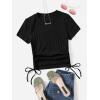 imageSHENHE Womens Drawstring Shirt Ribbed Crop Top Short Sleeve Ruched TeeBlack a