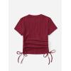 imageSHENHE Womens Drawstring Shirt Ribbed Crop Top Short Sleeve Ruched TeeBurgundy