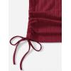 imageSHENHE Womens Drawstring Shirt Ribbed Crop Top Short Sleeve Ruched TeeBurgundy