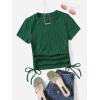 imageSHENHE Womens Drawstring Shirt Ribbed Crop Top Short Sleeve Ruched TeeDark Green