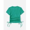 imageSHENHE Womens Drawstring Shirt Ribbed Crop Top Short Sleeve Ruched TeeGreen