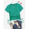 imageSHENHE Womens Drawstring Shirt Ribbed Crop Top Short Sleeve Ruched TeeGreen