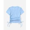 imageSHENHE Womens Drawstring Shirt Ribbed Crop Top Short Sleeve Ruched TeeLight Blue