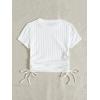 imageSHENHE Womens Drawstring Shirt Ribbed Crop Top Short Sleeve Ruched TeeWhite