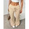 imageSHENHE Womens Drawstring Waist Bell Bottom Flare Leg Sweatpants Sports Causal PantsApricot