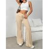 imageSHENHE Womens Drawstring Waist Bell Bottom Flare Leg Sweatpants Sports Causal PantsApricot