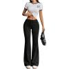 imageSHENHE Womens Drawstring Waist Bell Bottom Flare Leg Sweatpants Sports Causal PantsBlack