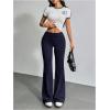 imageSHENHE Womens Drawstring Waist Bell Bottom Flare Leg Sweatpants Sports Causal PantsDeep Blue