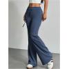 imageSHENHE Womens Drawstring Waist Bell Bottom Flare Leg Sweatpants Sports Causal PantsDusty Blue