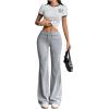 imageSHENHE Womens Drawstring Waist Bell Bottom Flare Leg Sweatpants Sports Causal PantsGrey