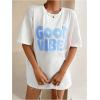 imageSHENHE Womens Graphic Half Sleeve Drop Shoulder Crewneck Oversized T Shirt TopsBlue Letter White