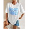 imageSHENHE Womens Graphic Half Sleeve Drop Shoulder Crewneck Oversized T Shirt TopsBlue Letter White