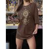 imageSHENHE Womens Graphic Half Sleeve Drop Shoulder Crewneck Oversized T Shirt TopsCoffee Brown