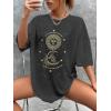 imageSHENHE Womens Graphic Half Sleeve Drop Shoulder Crewneck Oversized T Shirt TopsDark Grey Galaxy