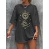 imageSHENHE Womens Graphic Half Sleeve Drop Shoulder Crewneck Oversized T Shirt TopsDark Grey Galaxy