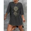 imageSHENHE Womens Graphic Half Sleeve Drop Shoulder Crewneck Oversized T Shirt TopsDark Grey Galaxy