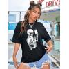 imageSHENHE Womens Graphic Half Sleeve Drop Shoulder Crewneck Oversized T Shirt TopsSkeleton Black