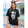 imageSHENHE Womens Graphic Half Sleeve Drop Shoulder Crewneck Oversized T Shirt TopsSkeleton Black