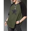 imageSHENHE Womens Graphic Half Sleeve Drop Shoulder Crewneck Oversized T Shirt TopsStar Army Green