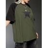 imageSHENHE Womens Graphic Half Sleeve Drop Shoulder Crewneck Oversized T Shirt TopsStar Army Green