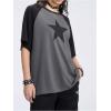 imageSHENHE Womens Graphic Half Sleeve Drop Shoulder Crewneck Oversized T Shirt TopsStar Black Grey
