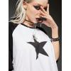 imageSHENHE Womens Graphic Half Sleeve Drop Shoulder Crewneck Oversized T Shirt TopsStar Black White
