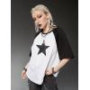 imageSHENHE Womens Graphic Half Sleeve Drop Shoulder Crewneck Oversized T Shirt TopsStar Black White