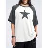 imageSHENHE Womens Graphic Half Sleeve Drop Shoulder Crewneck Oversized T Shirt TopsStar Grey White