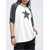 imageSHENHE Womens Graphic Half Sleeve Drop Shoulder Crewneck Oversized T Shirt TopsStar Grey White
