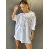 imageSHENHE Womens Graphic Half Sleeve Drop Shoulder Crewneck Oversized T Shirt TopsWhite