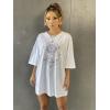imageSHENHE Womens Graphic Half Sleeve Drop Shoulder Crewneck Oversized T Shirt TopsWhite