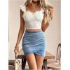 imageSHENHE Womens High Waisted Asymmetrical Wrap Bodycon Denim Mini SkirtLight Wash