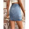 imageSHENHE Womens High Waisted Asymmetrical Wrap Bodycon Denim Mini SkirtLight Wash