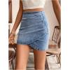 imageSHENHE Womens High Waisted Asymmetrical Wrap Bodycon Denim Mini SkirtLight Wash