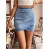 imageSHENHE Womens High Waisted Asymmetrical Wrap Bodycon Denim Mini SkirtLight Wash