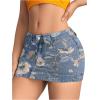imageSHENHE Womens Low Rise Denim Mini Skirt Sexy Bodycon Jean Skirt with PocketsBlue and Flower